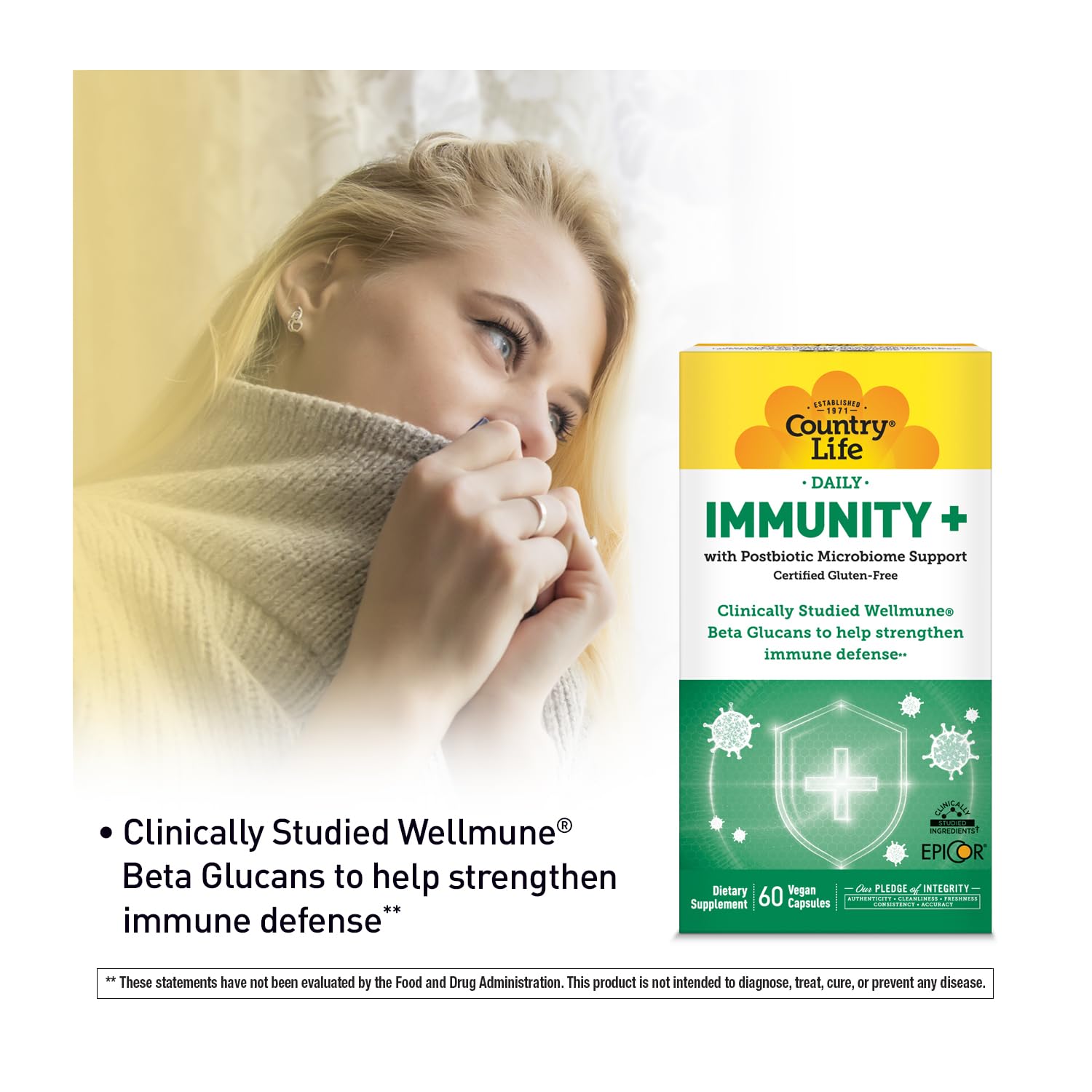 Country Life Immunity+ Supplement, 60 Capsules - Supports Immune and Gut Health - for Men and Women - Clinically Studied Ingredients, Vegan, Gluten Free, Certified B Corporation Country LifeBuy Supplements Australia