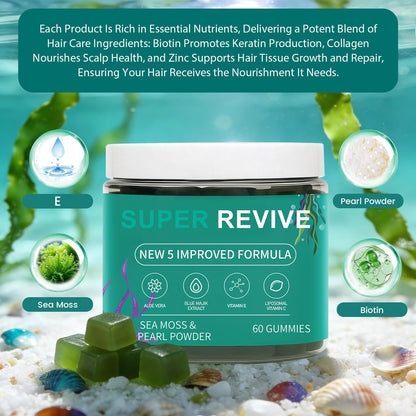 caicieter Super Revive Gummies for Hair Loss - Sea Moss Gummies with Vitamin C, E, Aloe Vera & Pearl Powder Glow, Promotes Thicker, Fuller & Stronger Hair - 60 Count caicieterBuy Supplements Australia