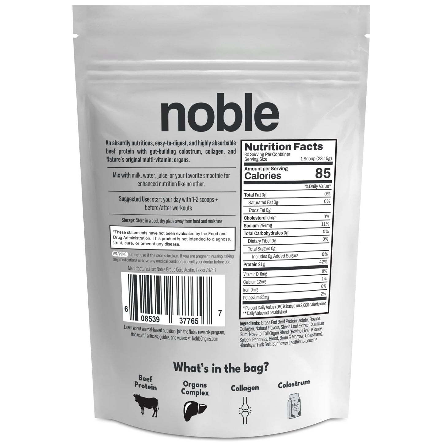 Noble Grass Fed Beef Protein Powder | Beef Protein w/Collagen, Colostrum, Organ Blend | Carnivore, Keto Friendly | Whey, Gluten Free | Muscle, Gut Health, Skin, Joint Support | 30 Servings, Vanilla Noble OriginsBuy Supplements Australia