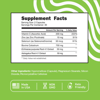 Vital Vitamins Colostrum Supplement - Vitamin C, Zinc, & Selenium - from First Milking - Standardized to Contain 10% IgG Immunoglobulins - Grass-Fed American Cows - 60 Capsules Vital VitaminsBuy Supplements Australia