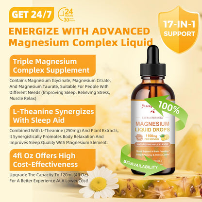 GREENPEOPLE Magnesium Glycinate Liquid Drop - 17-in-1 4Fl. Oz Triple Magnesium Complex Supplement with Glycinate 400mg & Citrate 500mg Taurate/L-Theanine for Calm Mood/Muscle/Sleep,Pineapple Flavor GREENPEOPLEBuy Supplements Australia