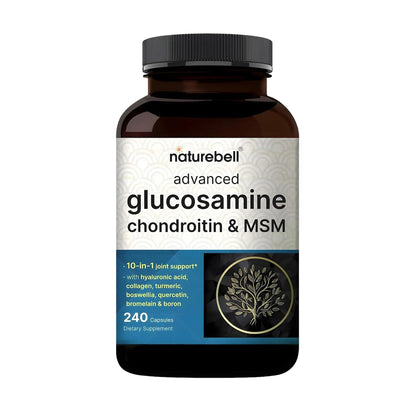 NatureBell Advanced Glucosamine Chondroitin & MSM - 240 Capsules - 10-in-1 Joint Support Complex* - Includes Hyaluronic Acid, Turmeric, Glucosamine, Collagen & More NatureBellBuy Supplements Australia