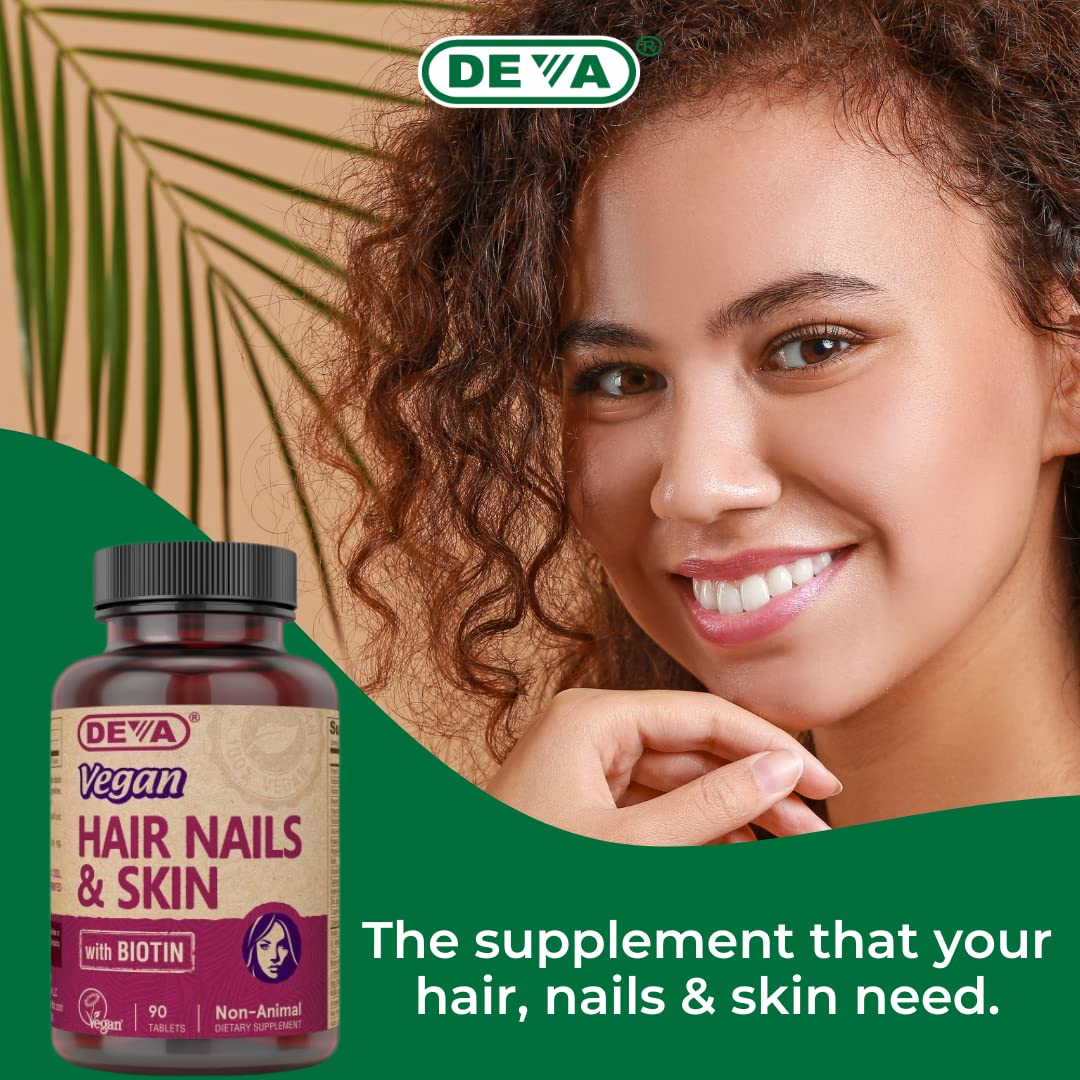DEVA Vegan Vitamins Hair, Nails & Skin Supplement with 500 mcg of Biotin Per Tablet 90 Tablets (Pack of 2) DEVABuy Supplements Australia