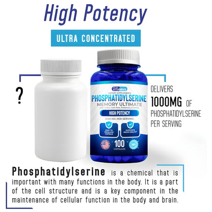 We Like Vitamins Phosphatidylserine Supplement with Gingko Biloba, Gotu Kola, DMAE - Improves Focus, Memory, Cognitive Function - Soy-Free 1000mg Memory Ultimate Complex - 100 Easy-to-Swallow Capsules We Like VitaminsBuy Supplements Australia