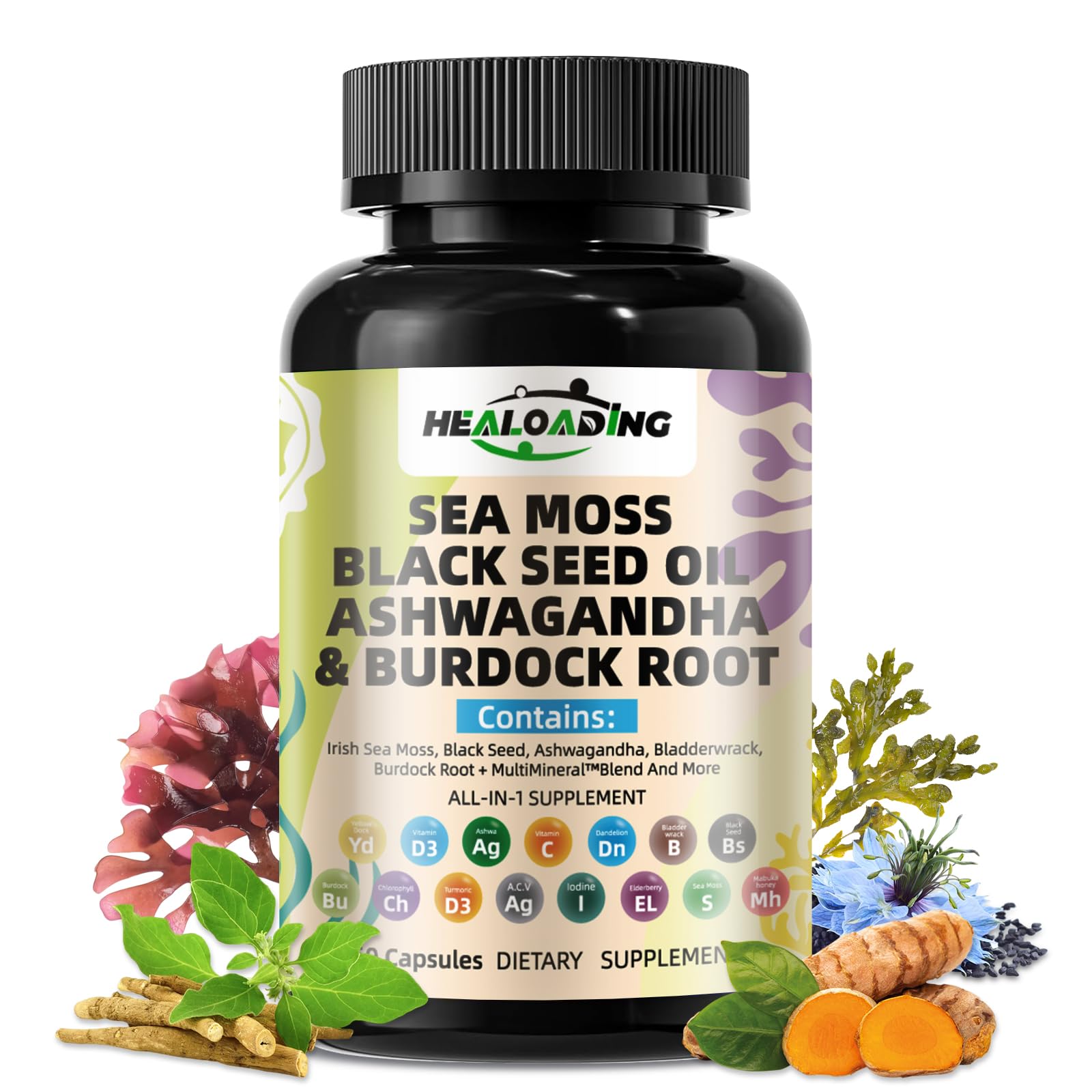 HEALOADING Sea Moss Capsules：Wildcrafted Organic Irish Seamoss & Bladderwack - Rich in Minerals, Supports Thyroid Health, Digestion, Skin & Immune System - Vegan, Non-GMO HEALOADINGBuy Supplements Australia