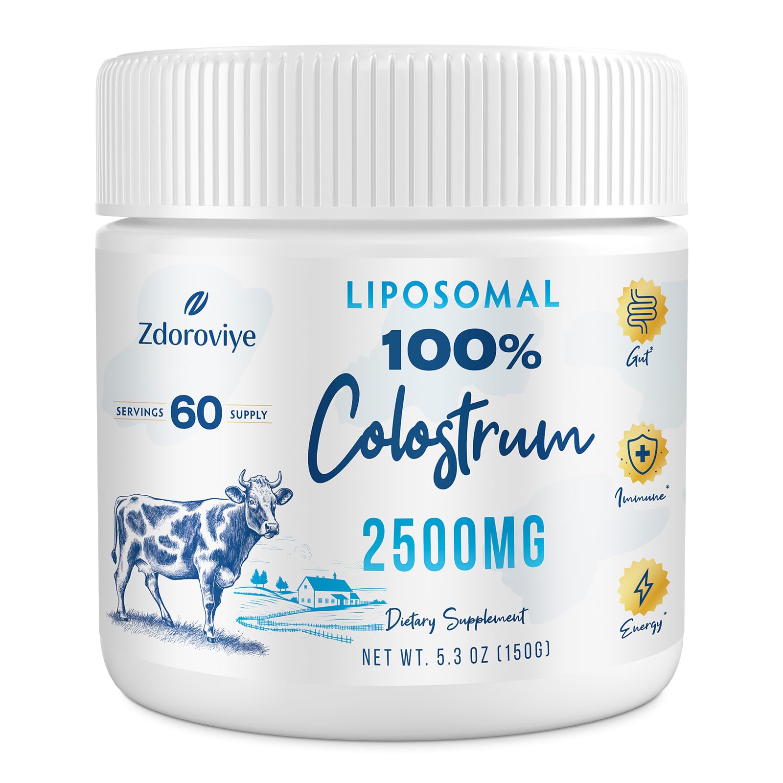 Zdoroviye Liposomal Bovine Colostrum Powder Supplement 2500 mg, Higher Absorption Than Regular Bovine Colostrum (60 Servings) ZdoroviyeBuy Supplements Australia