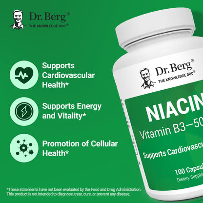 Dr. Berg Highly-Potent Niacin 500 mg – Now Only 125 mg per Capsule for Niacin Flush Tolerance Building – Gradually Increase to 500mg a Day – Vitamin B3 for Heart, Brain & Energy Support – 100 Capsules Dr. Berg NutritionalsBuy Supplements Australia