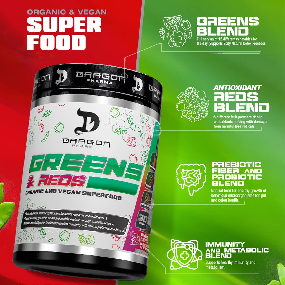 DRAGON PHARMA Greens and Reds, Over 23 Nutritious Superfoods, Reds and Vegetables, Optimal Health and Wellness (30 Servings, Original) DRAGON PHARMABuy Supplements Australia