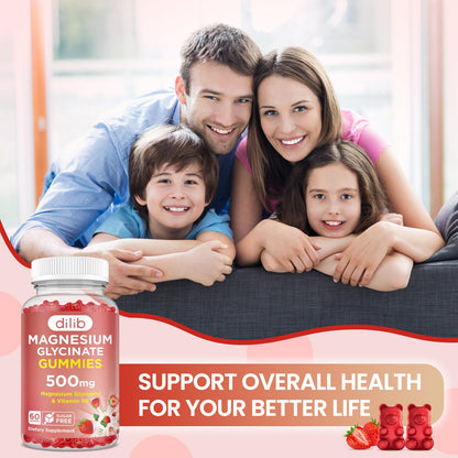 Magnesium Glycinate Gummies 500mg - Magnesium Supplement with Vitamin B6 for Adults & Magnesium for Kids - Calm Magnesium for Sleep, Mood, Muscle Support - Strawberry Flavor, 60 Gummies dilibBuy Supplements Australia