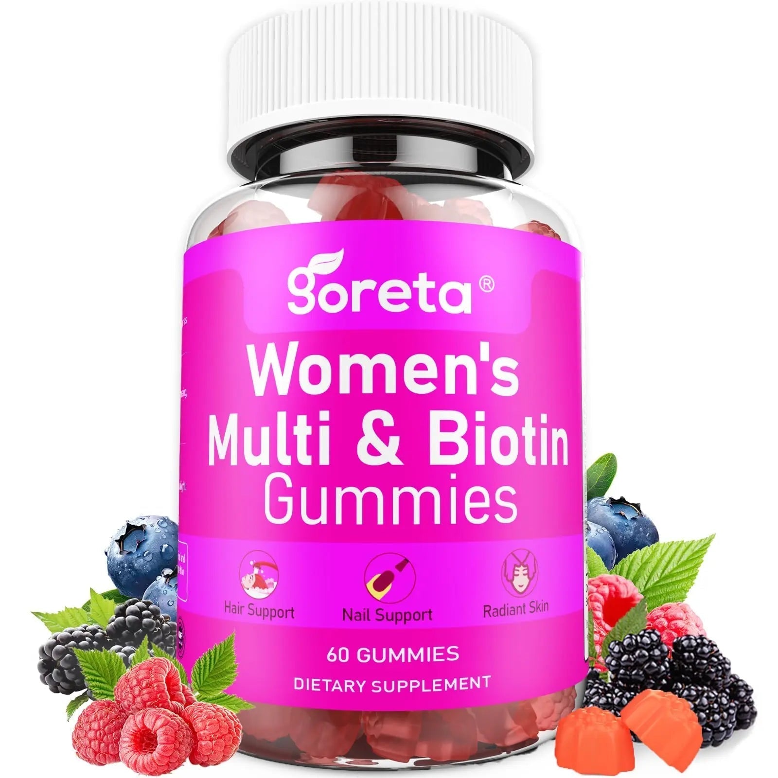 Goreta Women’s Multivitamin Gummies with Biotin 2,500 mcg – 15 Key Nutrients, Sugar-Free Mixed Berry, Pectin-Based, 60 Count GoretaBuy Supplements Australia