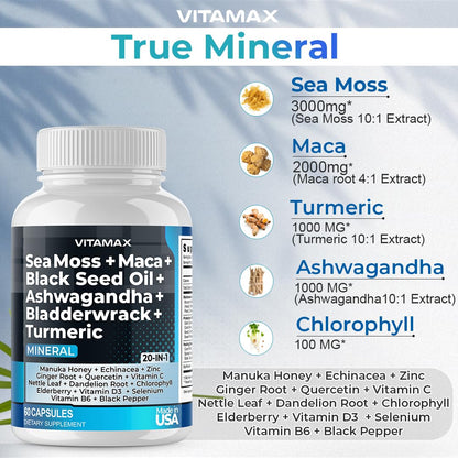 Sea Moss, Maca, Black Seed Oil, Ashwagandha, Bladderwrack, Turmeric VitamaxBuy Supplements Australia