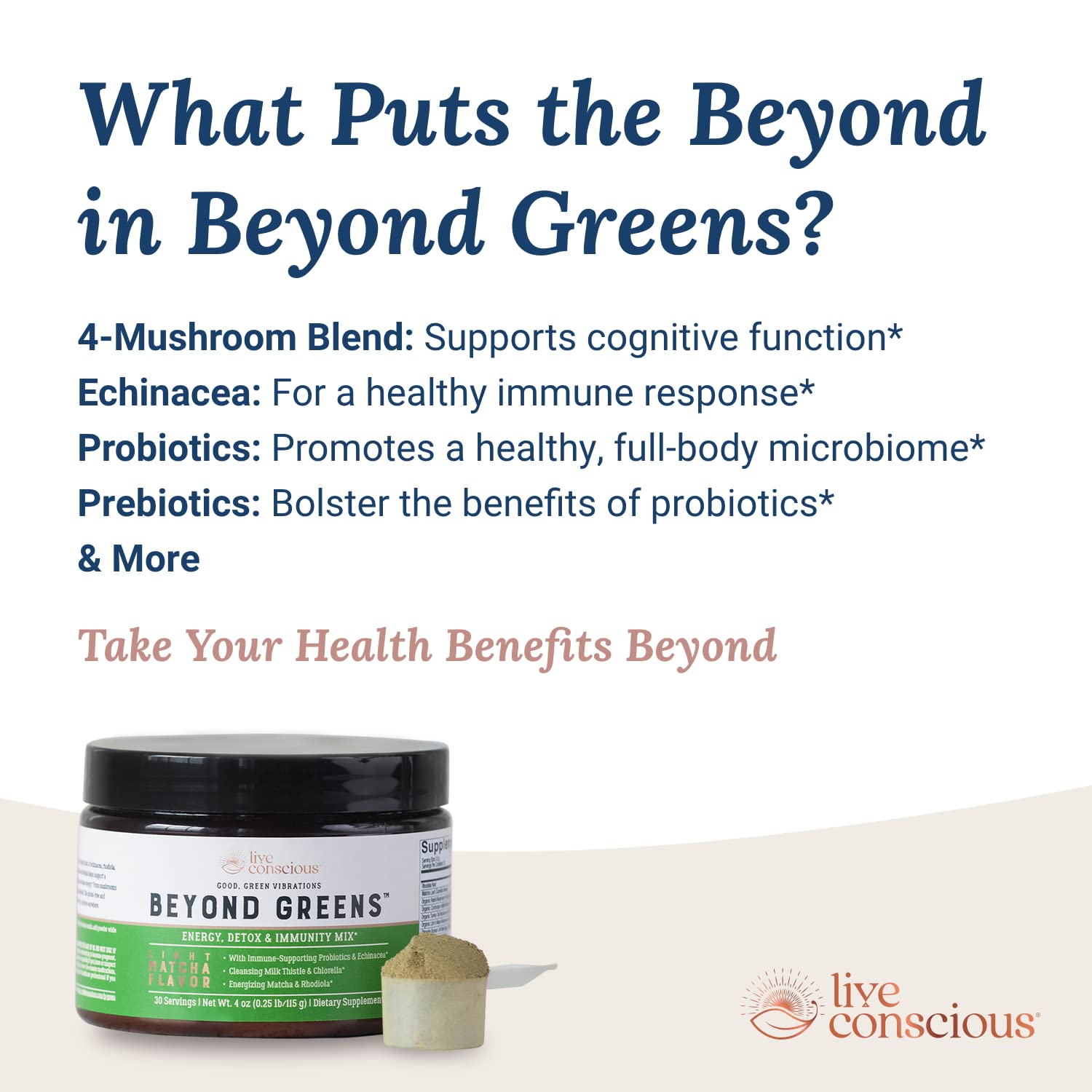 Live Conscious Beyond Greens Concentrated Superfood Powder - Matcha Flavor w/Chlorella, Echinacea, Probiotics for Immune Support & Energy - 30 Servings (2-Pack) Live ConsciousBuy Supplements Australia