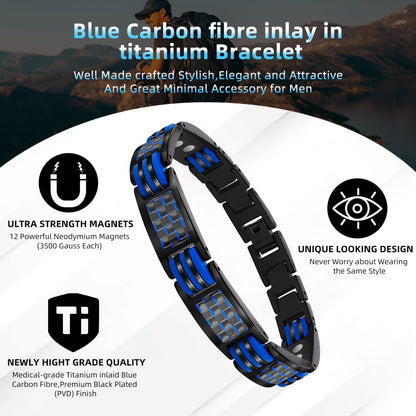 JEROOT Magnetic Bracelets for Men, Blue Carbon Fiber Pure Titanium Magnetic Bracelet JEROOTBuy Supplements Australia