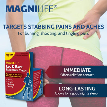 MagniLife Leg & Back Pain Relief Cream (4 oz), Topical Support for Leg Pain & Lower Back Discomfort, Fast Absorbing, No Residue, Mild Scent, Massage-in Formula MagniLifeBuy Supplements Australia