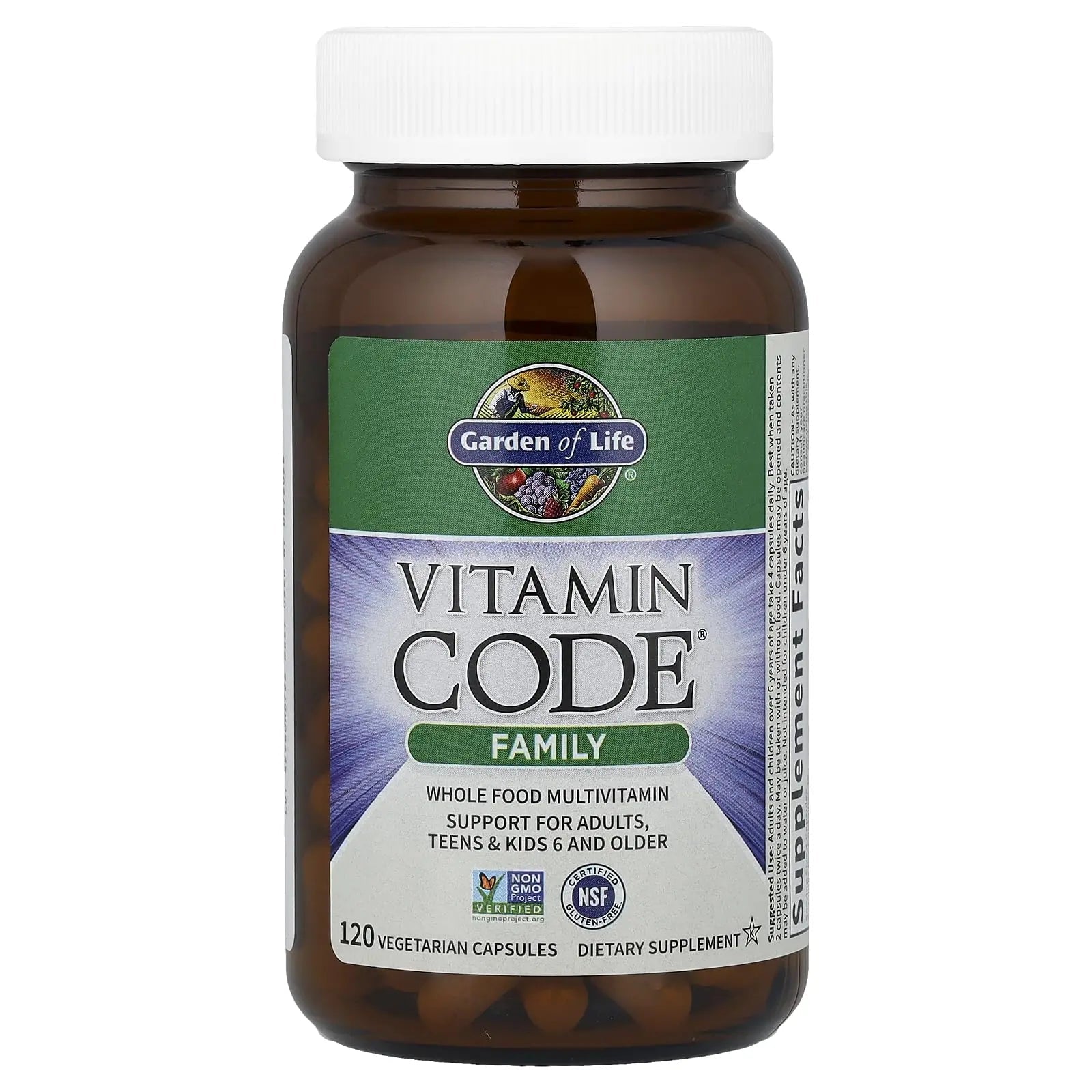 Garden of Life Multivitamin for Women, Men & Kids Age 6 and up, Vitamin Code Family Multi - 120 Vegetarian Capsules, Whole Food Vitamins Garden of Life