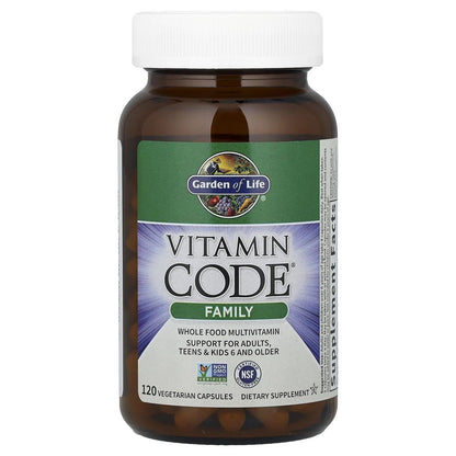 Garden of Life Multivitamin for Women, Men & Kids Age 6 and up, Vitamin Code Family Multi - 120 Vegetarian Capsules, Whole Food Vitamins Garden of Life