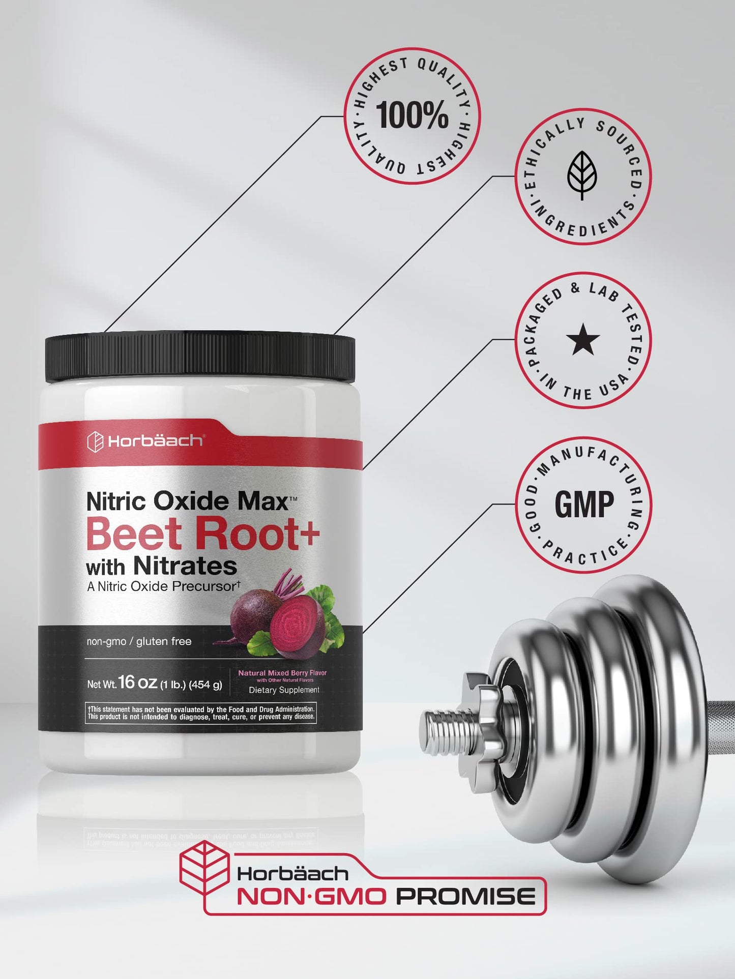 Nitric Oxide Beet Root Powder | 16 oz (454g) | Natural Mixed Berry Flavor | with Nitrates HorbäachBuy Supplements Australia