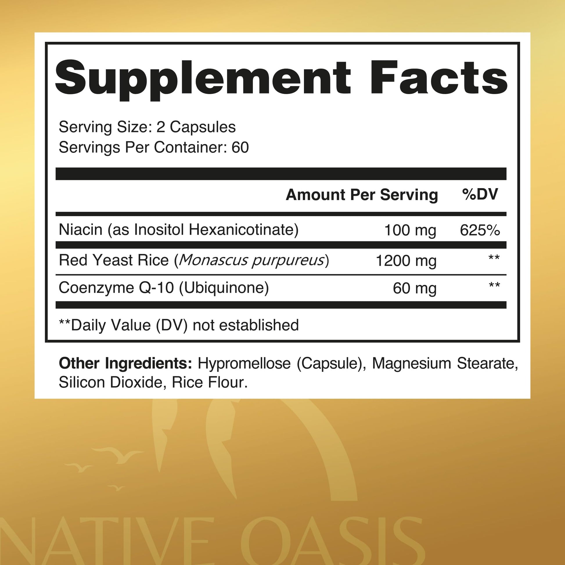Native Oasis (2 Bottles) Red Yeast Rice 1,200 mg. Capsules Made with CoQ10 and Flush Native OasisBuy Supplements Australia
