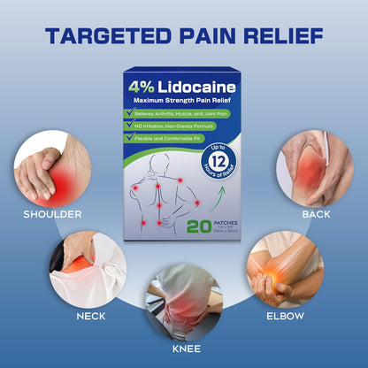 Uposiut 4% Lidocaine Patches - 20 Count Maximum Strength Lidocaine Patches, 10 Packs of 2 Patches for Muscle Pain Relief in The Neck, Shoulders, Back, Knees, and Anks, 12 Hour Pain Relief-012345 UposiutBuy Supplements Australia
