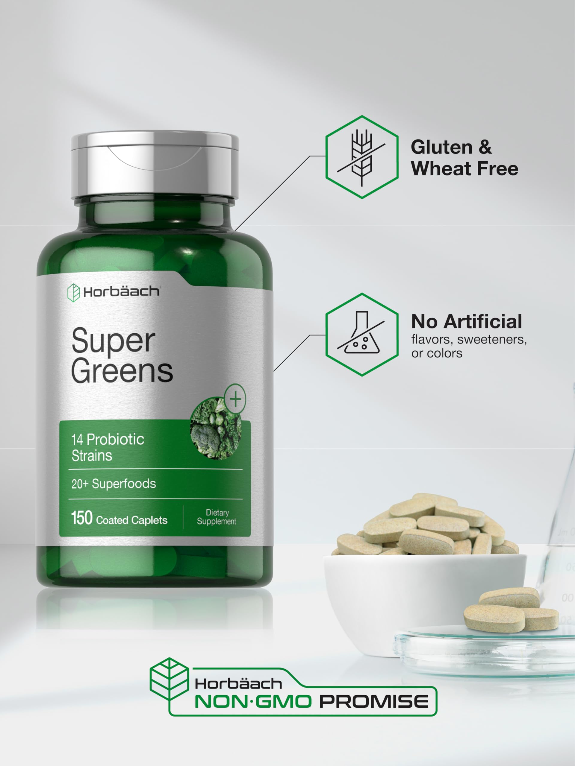 Horbäach Super Greens Supplement with Probiotics | 150 Caplets | Non-GMO, and Gluten Free HorbäachBuy Supplements Australia