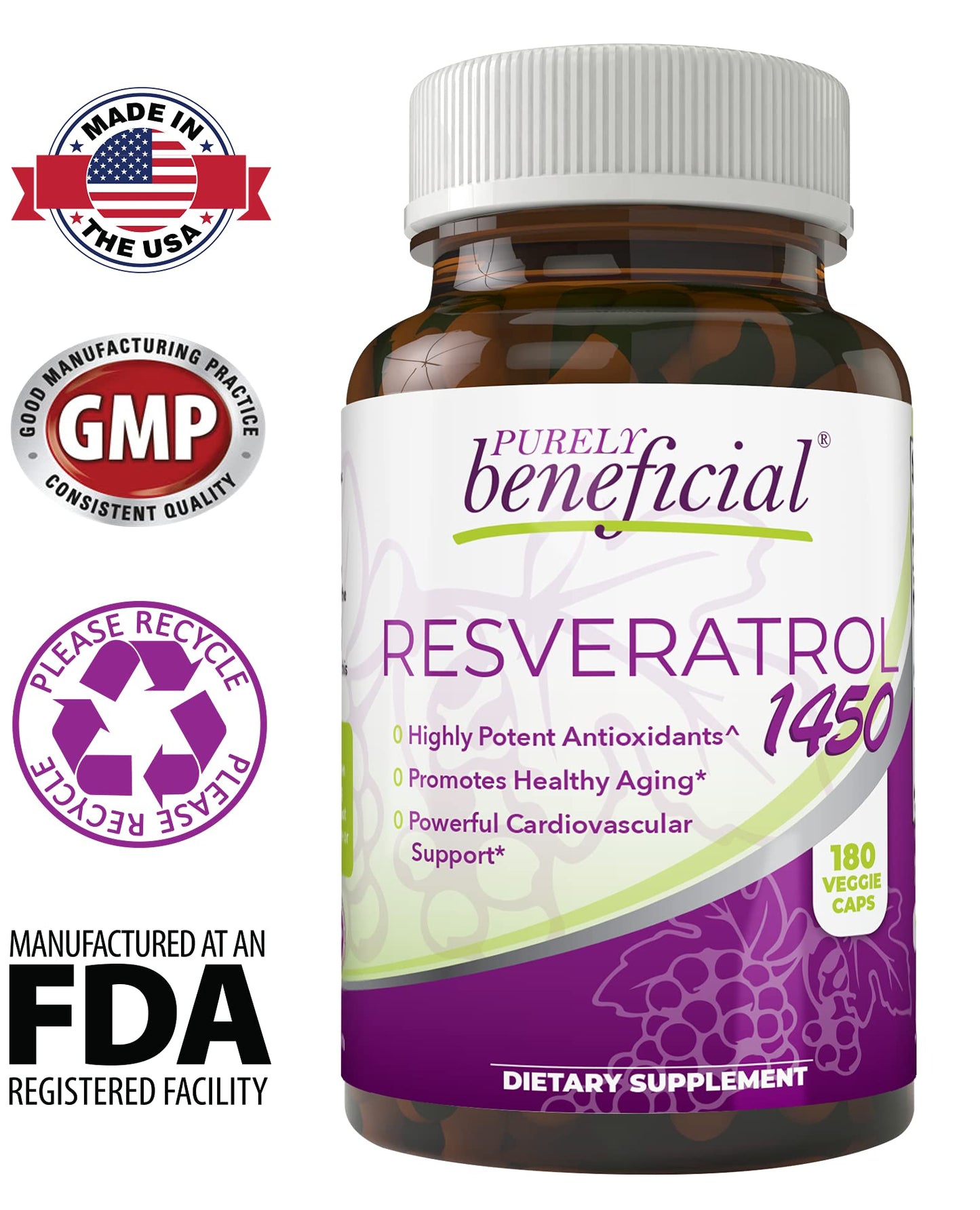 PURELY beneficial RESVERATROL1450-90day Supply, 1450mg per Serving of Potent Antioxidants PURELY beneficialBuy Supplements Australia