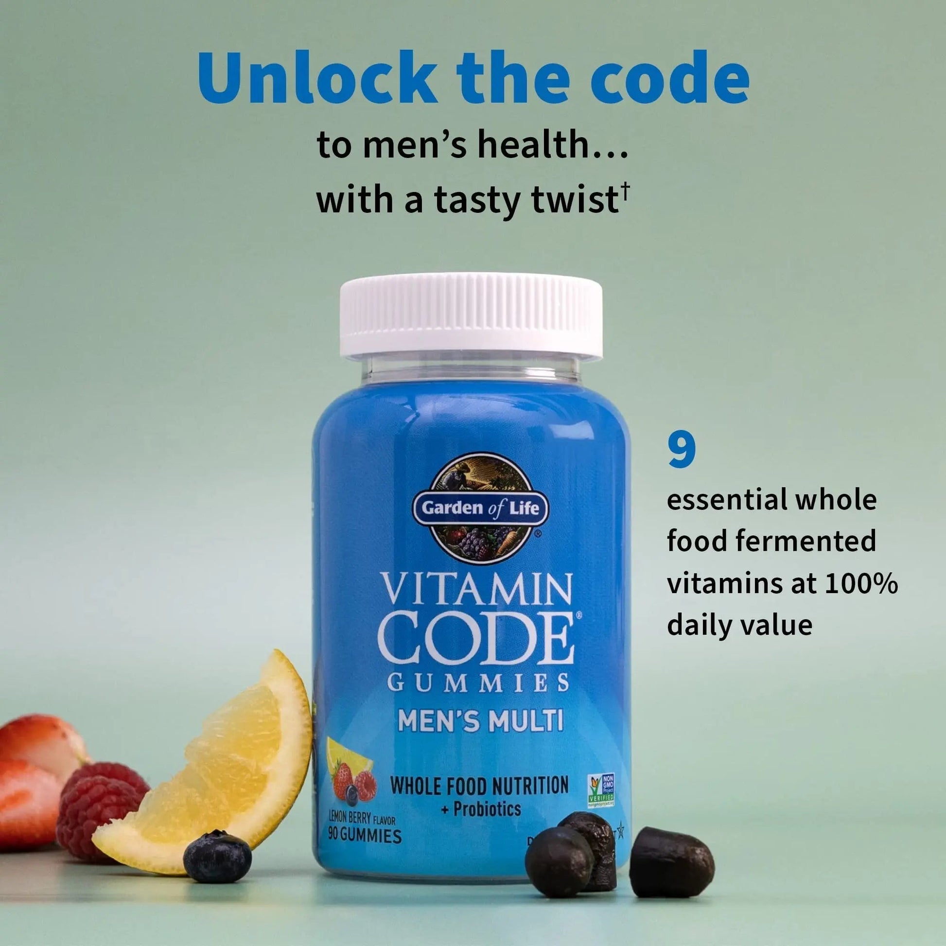 Men’s Multivitamin Gummy: Vitamins C, D, E, B & Zinc for Energy, Stamina & Stress, Probiotics for Digestive & Immune Health, Vitamin Code Garden of LifeBuy Supplements Australia