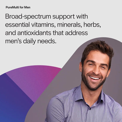 PureFormulas PureMulti for Men - Daily Comprehensive Multivitamin for Men's Health, Vitality, Energy, Focus, & Performance. Mens Vitamins A, C, D, E, & B12 PureFormulas