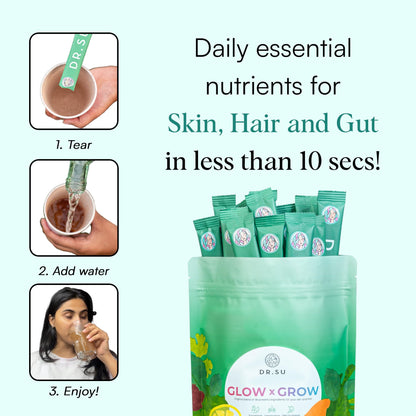 Dr.Su 6-in-1 Supplement Powder | Clear Skin, Strong Hair & Healthy Gut | with Vitamins, Minerals, Antioxidants, Probiotics, Fiber & Adaptogens | Lemon Mint | Sugar-Free | 30 Sachets | Unisex Dr.SuBuy Supplements Australia