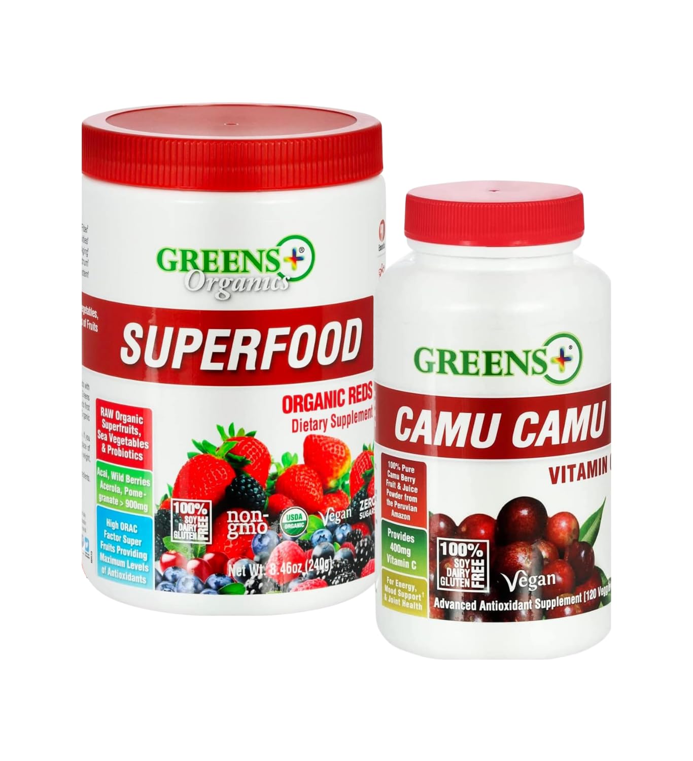 Greens+ Organic Reds Superfood Powder Camu Camu Dietary 400mg Vitamin C SuperFruit Supplement 120 Capsules, 100% Natural, Vitamins & Minerals, Vegan, Soy/Dairy/Gluten Free Greens+Buy Supplements Australia