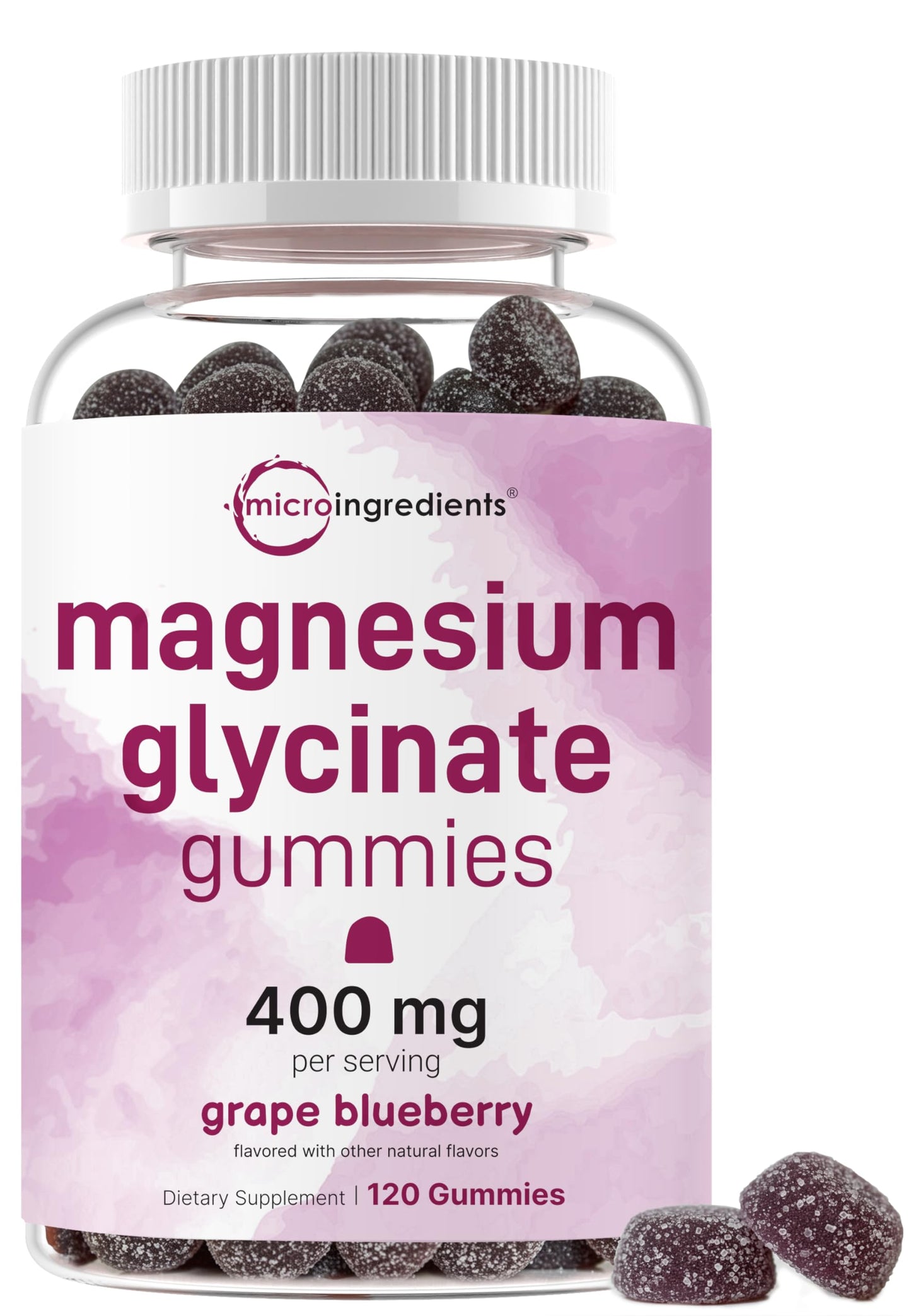Magnesium Glycinate Gummies 400mg Per Serving, 120 Count | Natural Grape Blueberry Flavor | Potent Elemental Form + Chelated for High Absorption | Healthy Muscle, Bones, & Mood Support Supplement Micro IngredientsBuy Supplements Australia