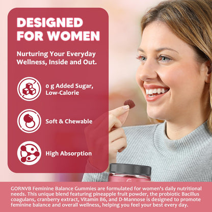GORNVB Premium Feminine Balance Gummies for Women, Support pH Balance & Vaginal Probiotics Health Gummies with Cranberry Pineapple Powder, D-Mannose, Sugar Free, Gluten Free, Vegan GORNVBBuy Supplements Australia