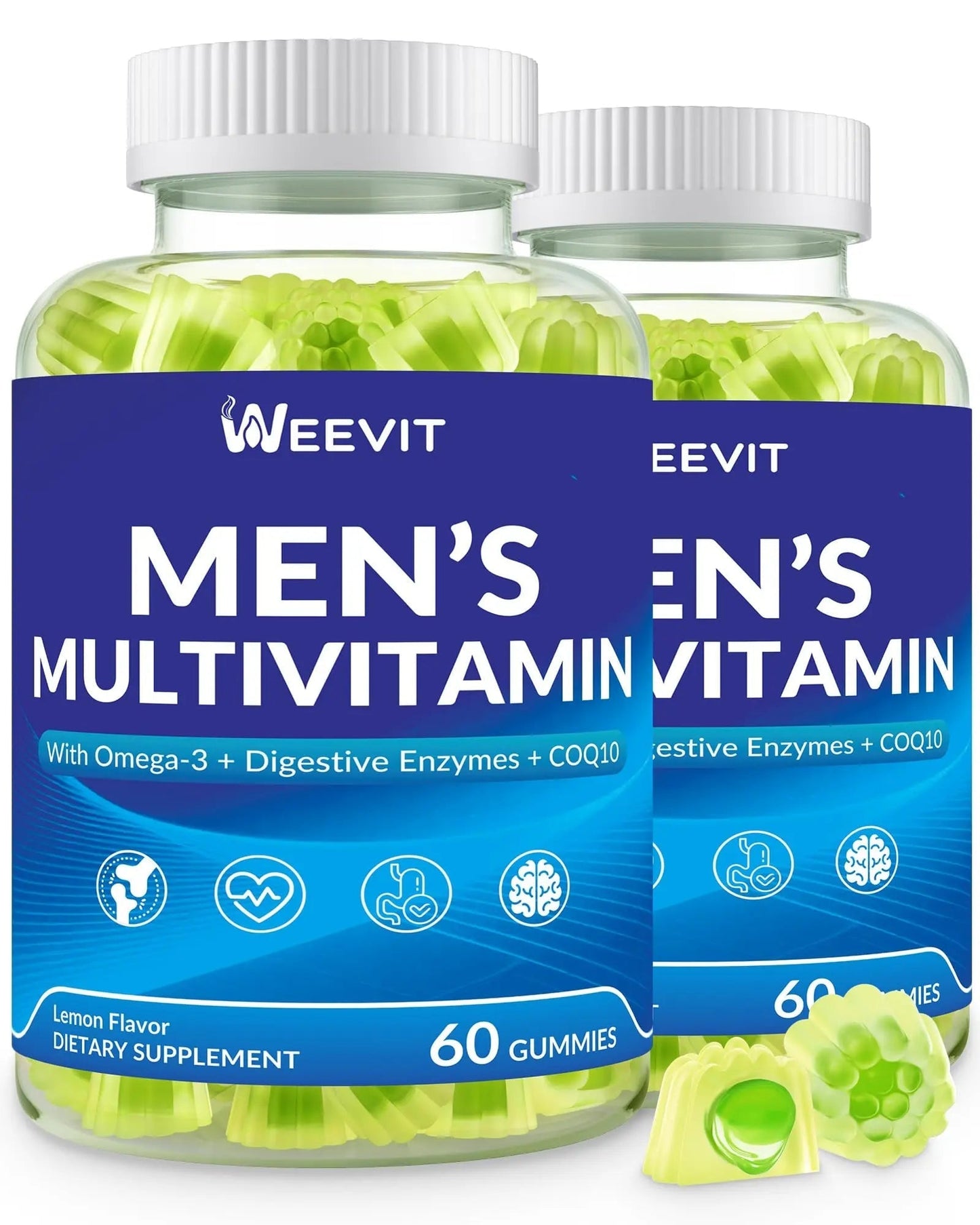 WEEVIT Mens Multivitamins Gummies, Omega 3, CoQ10, Turmeric, Lycopene, Digestive Enzymes, Daily Mens Vitamins A C D E B6 B12 WEEVIT