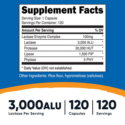 Nutricost Lactase Enzyme Complex 3,000 FCC ALU, 120 Veggie Capsules - Non-GMO NutricostBuy Supplements Australia