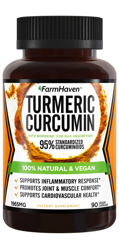 Turmeric Curcumin with BioPerine Black Pepper & 95% Curcuminoids, 1965mg, Maximum Absorption for Joint Support, Non-GMO Turmeric Capsules,