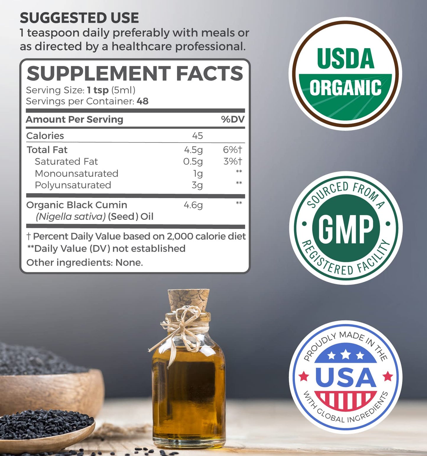 USDA Organic Black Cumin Seed Oil Liquid (8 fl oz) Premium Cold-Pressed Nigella Sativa Healths HarmonyBuy Supplements Australia