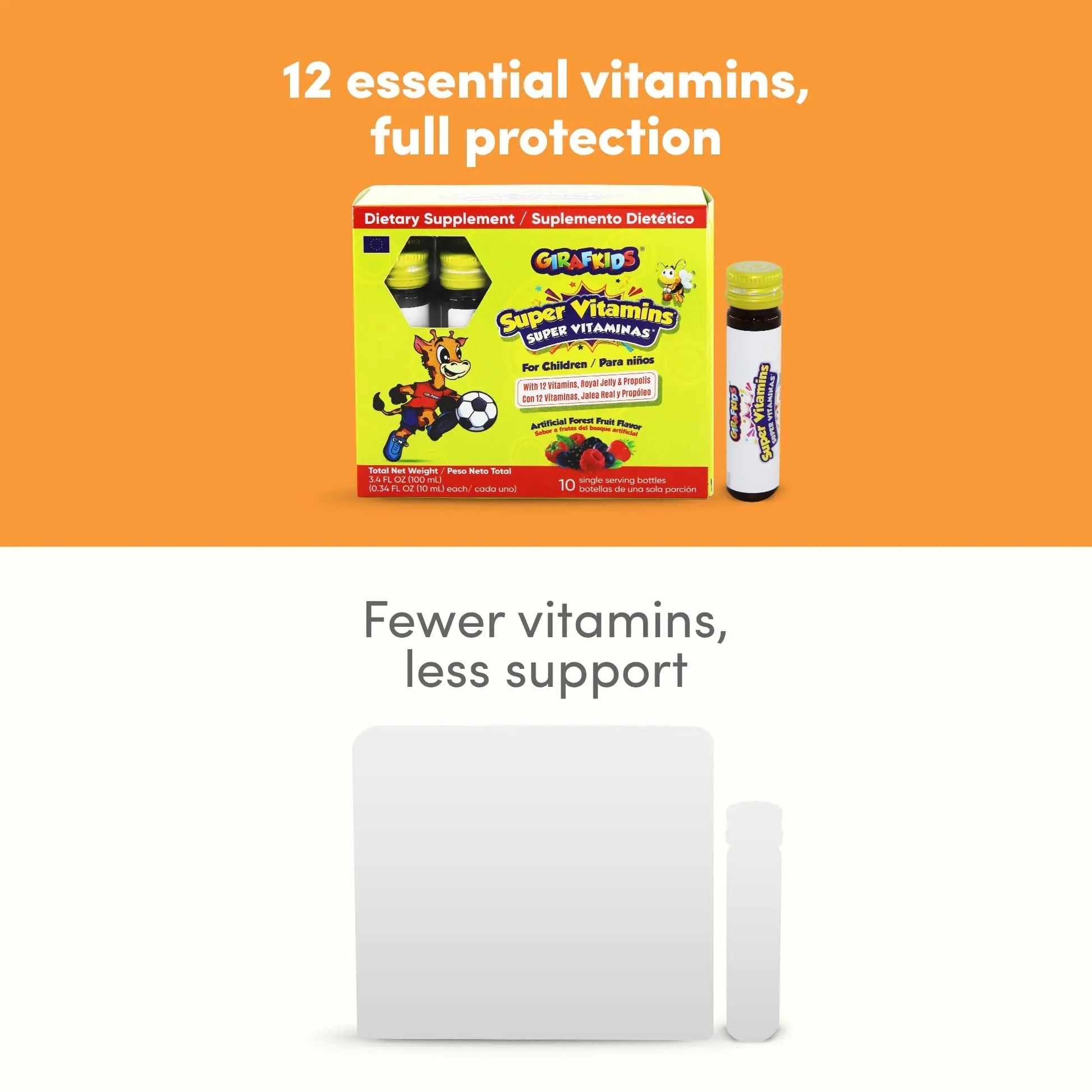 GirafKids Super Vitamins for Kids with Royal Jelly and Propolis, 10 multivitamin servings - Wellness Formula Vitamin C, B Complex, D3, E & Folic Acid PHARMADEL