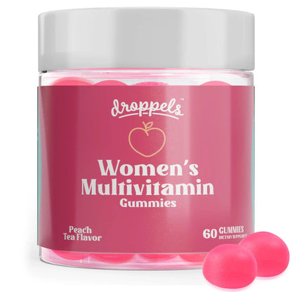 Droppels Women's Multivitamin Gummies with Folic Acid, Vitamins A, D, C, E, K, B6, B12, Biotin & More | Vegan, Non-GMO & Pectin-Based Daily Vitamins for Women | Droppels