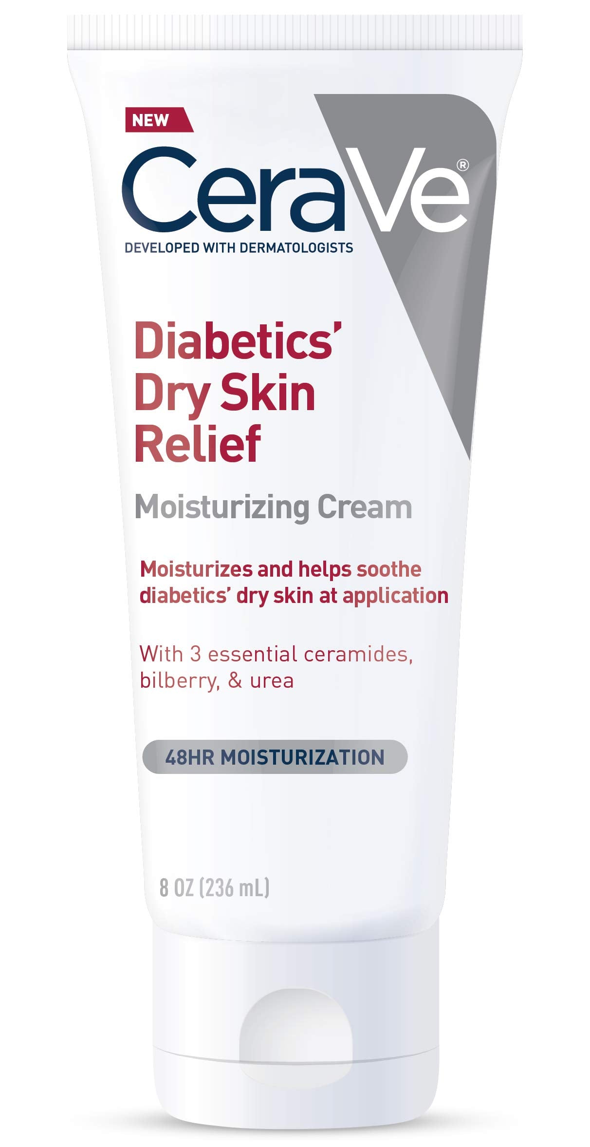 CeraVe Moisturizing Cream for Diabetics’ Dry Skin, Urea Cream with Bilberry for Face and Body, Fragrance Free