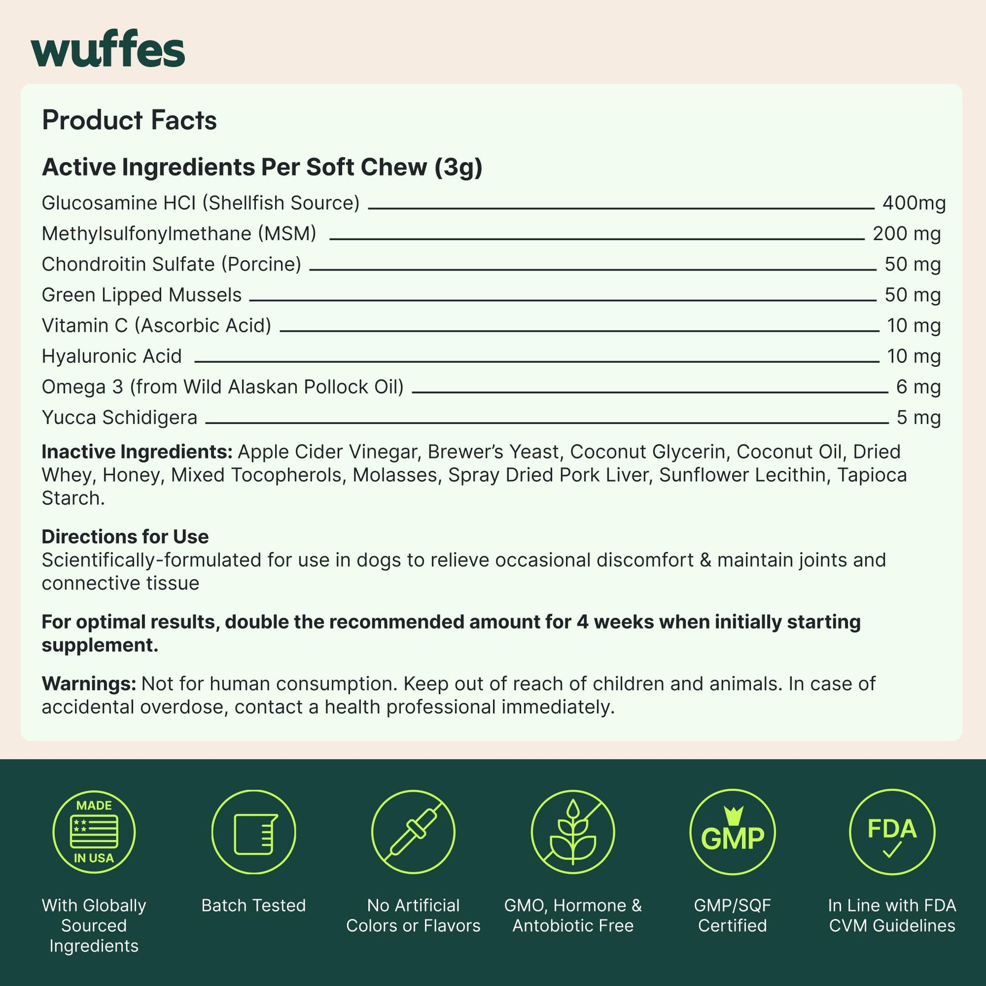 Wuffes Chewable Dog Hip & Joint Supplement - Glucosamine & Chondroitin Chews - Dog Joint Supplements & Vitamins - Extended Joint Care (Small&Medium Breeds (0-65 lbs), 180 Chews (Pack of 3)) WuffesBuy Supplements Australia