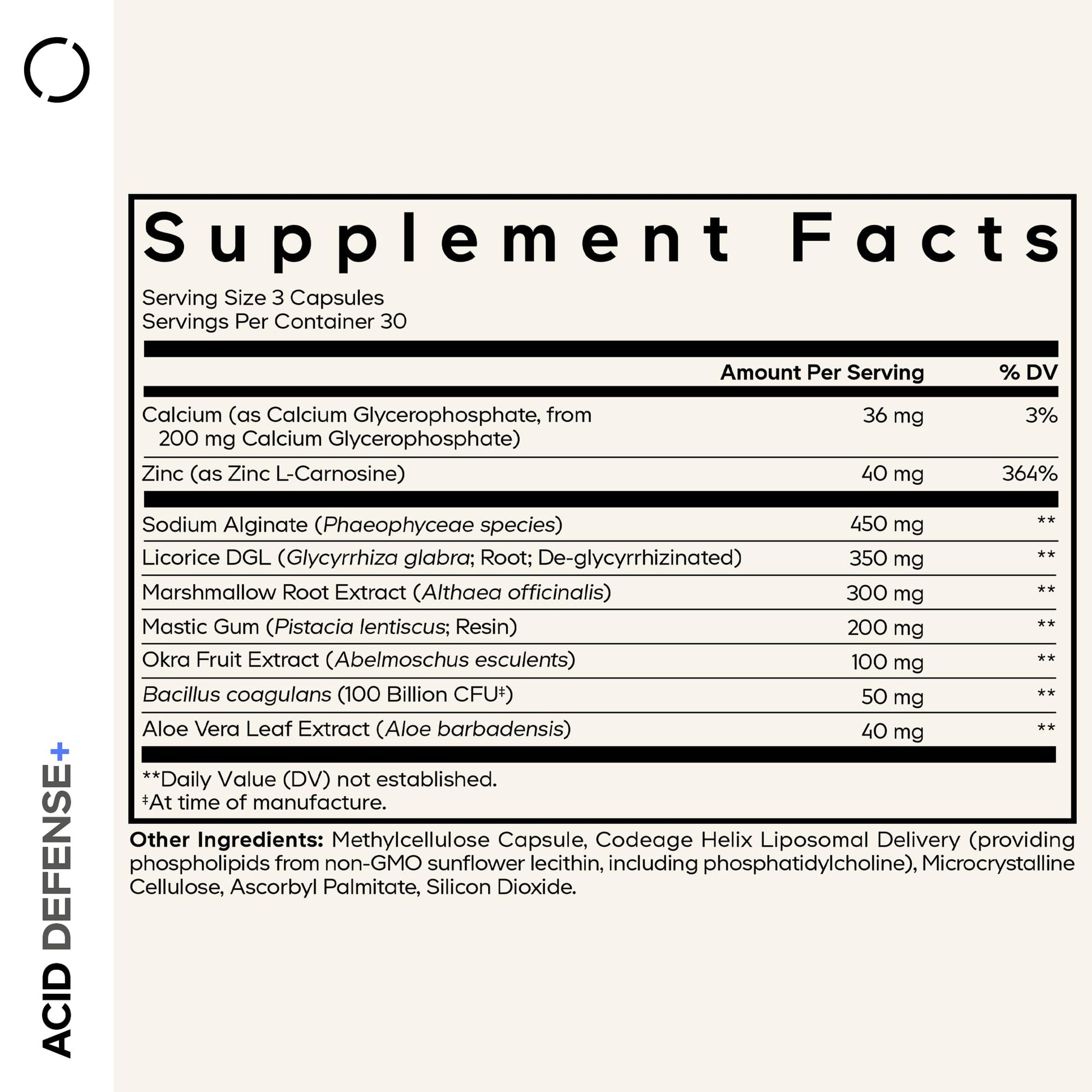 Codeage Acid Defense+ Supplement - Marshmallow Root, DGL Licorice, Aloe Vera, Probiotics, Alginic Acid, Zinc-L-Carnosine, Mastic Gum, Okra Fruit - Digestion Support - Non-GMO - 90 Capsules CodeageBuy Supplements Australia