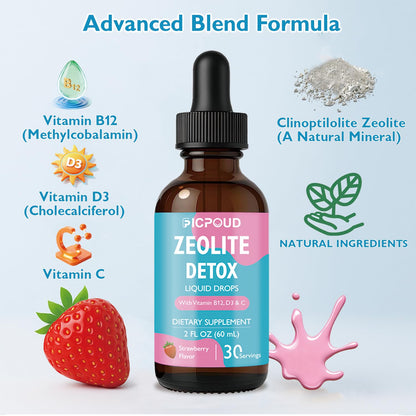 Ficpoud Zeolite Detox for Kids & Adults – Pure Zeolite clinoptilolite Liquid Drops with Vitamin B12, C & D3 – Gentle Daily Cleanse for Gut, Immune, Energy & Speech Support, Strawberry Flavor, 2 Fl Oz FicpoudBuy Supplements Australia