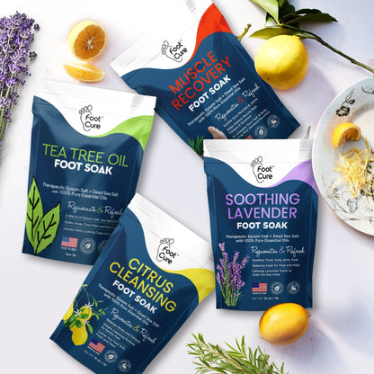 Foot Soak with Epsom Salts- Variety Pack of 4- Tea Tree Oil, Muscle Relief, Calming FOOT CUREBuy Supplements Australia