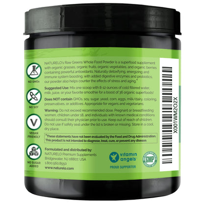 NATURELO Raw Greens Superfood Powder - Wild Berry Flavor - Boost Ener
