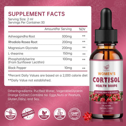 Cortisol Manager Liquid Drops, Cortisol Supplements for Women, with magnesium ashwagandha, rhodiola rosea,l-theanine,Phosphatidylserine-Promote Relaxation and Support Mood- 30 Day Vegan Supply FzjjyanaBuy Supplements Australia