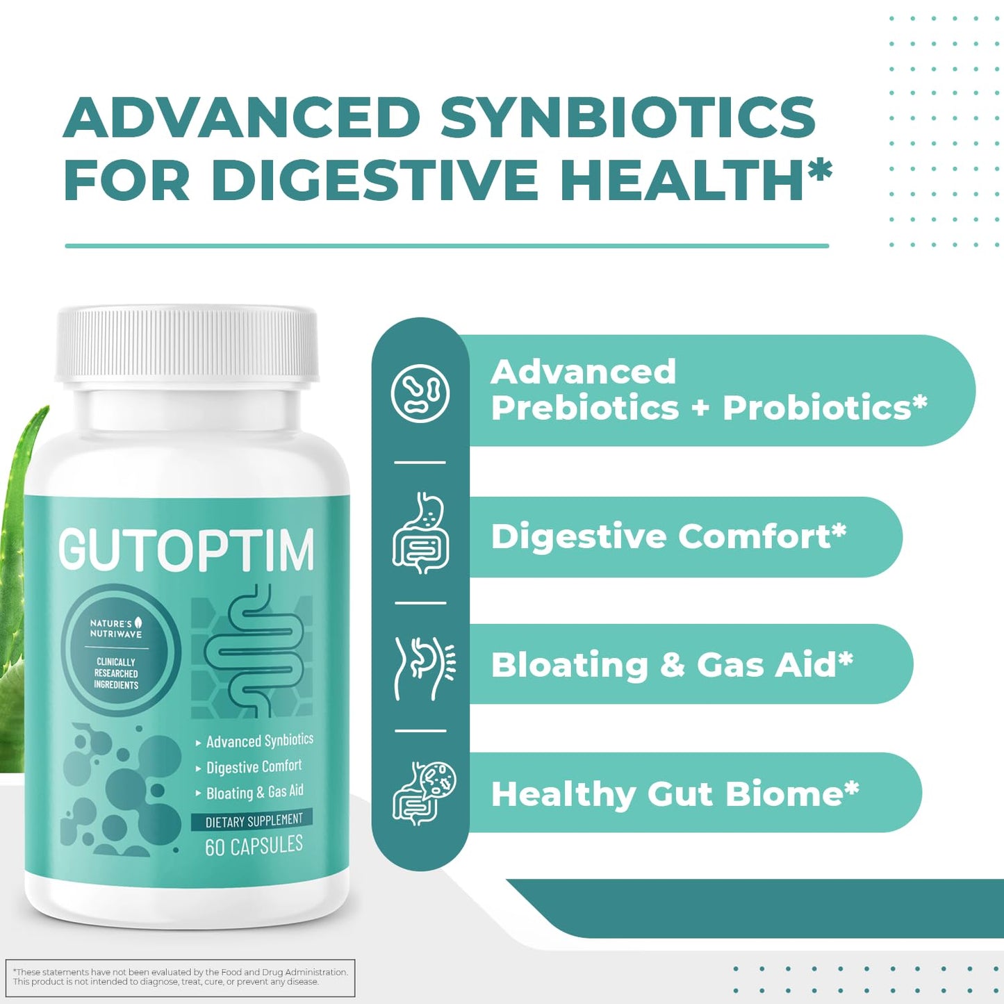GutOptim Probiotic & Prebiotic Capsules | Pre and Probiotics for Synbiotic Gut Health & Bloating Relief for Women & Men | Enzyme with Probiotics for Digestive Health | Non-GMO, 60 Ct, 3 Month Supply Nature’s NutriWaveBuy Supplements Australia