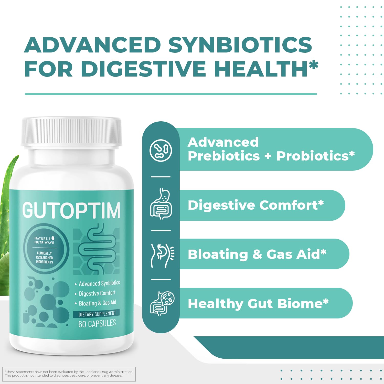 GutOptim Probiotic & Prebiotic Capsules | Pre and Probiotics for Synbiotic Gut Health & Bloating Relief for Women & Men | Enzyme with Probiotics for Digestive Health | Non-GMO, 60 Ct, 3 Month Supply Nature’s NutriWaveBuy Supplements Australia