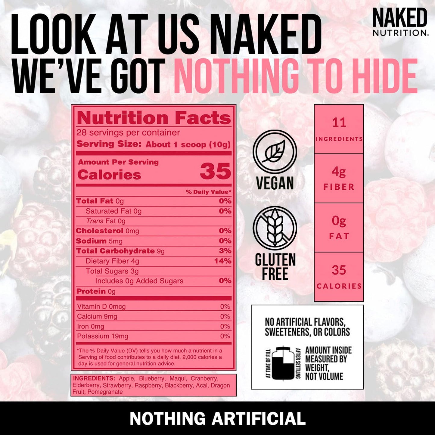 NAKED Reds Superfood Powder - Healthy, Energizing Polyphenol Fruit Powder Mix, No Fillers, No Additives, Vegan, Non-GMO, Gluten Free - 28 Servings NAKEDBuy Supplements Australia