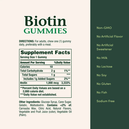 Nature's Bounty Biotin Gummy, Vitamin Supplement, Supports Healthy Hair, Skin, and Nails, Fruit Flavored Gummies, 1000 mcg, 110 Count Nature's Bounty