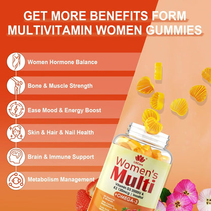 Womens Multivitamin Gummy with Omega 3（DHA/EPA), Vitamin D3 K2, Calcium, Inositol, Daily Womens Vitamin A C E B Complex LILICAREBuy Supplements Australia