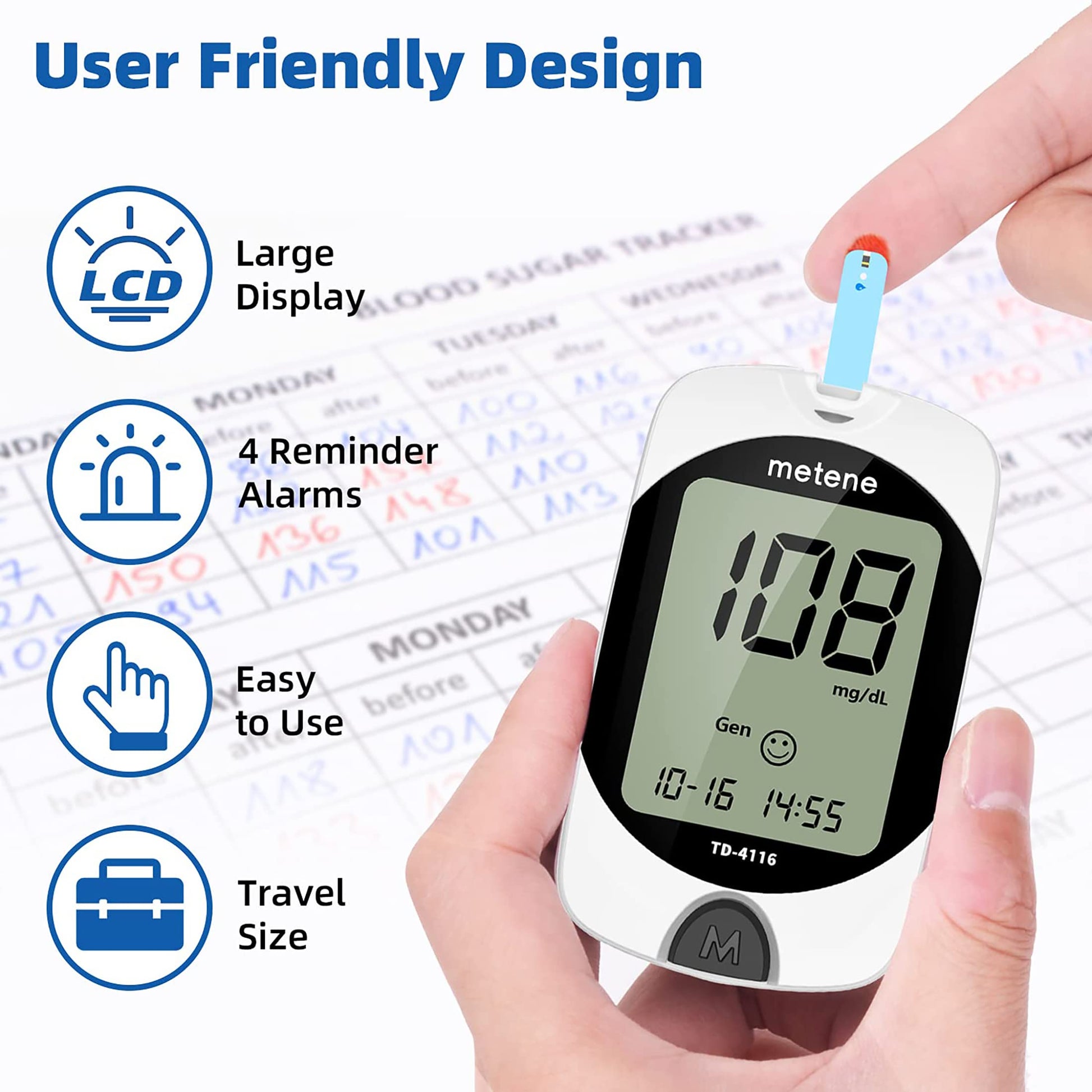 Metene TD-4116 Blood Glucose Monitor Kit, 100 Glucometer Strips MeteneBuy Supplements Australia